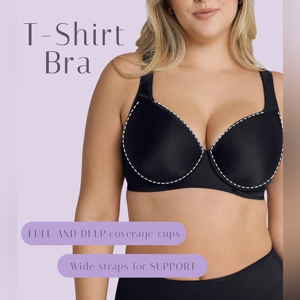 NWT-42DD Black T-Shirt Bra Full Coverage
4 Hooks Wide Straps & Extra backstrap